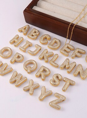 跨境热卖铜镶锆石26个英文字母吊坠个性嘻哈胖乎乎满钻项链女首饰