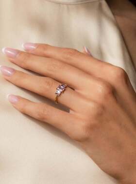 钛钢保色欧美跨境彩锆石12月生辰石戒指素圈指环十二月诞生石