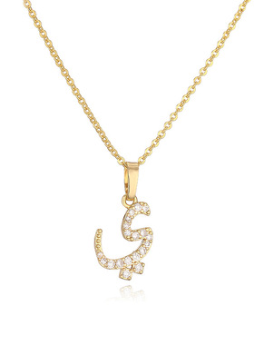 HECHENG饰品 跨境铜镶锆阿拉伯字母吊坠项链个性嘻哈字母颈链