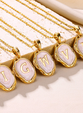 欧美跨境ins风夏季26个英文字母滴油立体项链18K镀金项链女