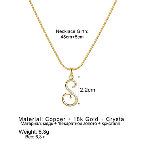 欧美跨境26个字母铜镶锆石圆蛇链项链 字母金色吊坠 创意简约字母 - 图0