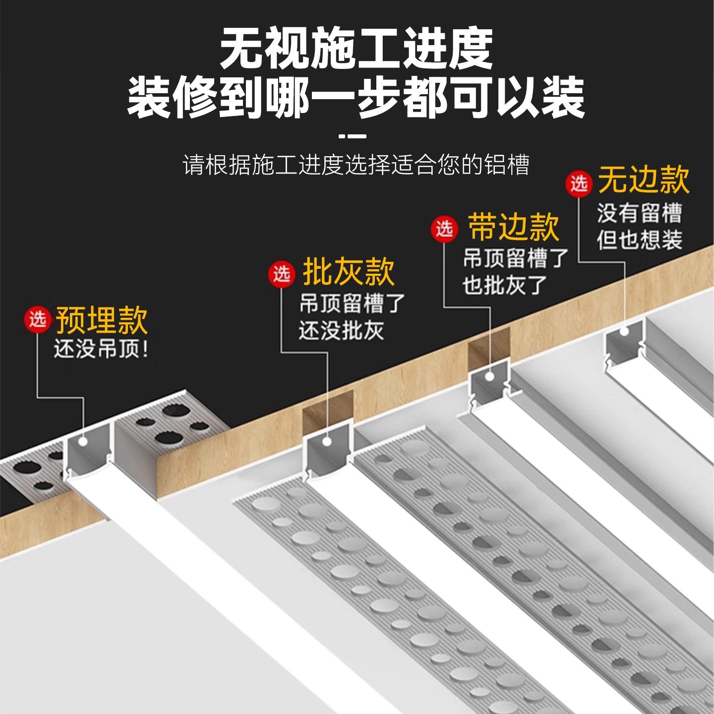 预埋款线形灯嵌入式线性灯双眼皮吊顶暗装led线条灯铝槽线型灯条,淘宝优惠券,粉丝福利购,淘宝优惠卷