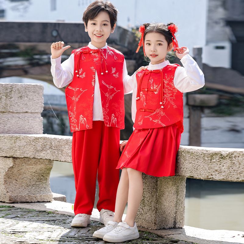 元旦儿童大合唱演出服新中式国风礼服中小学生诗歌朗诵班服表演服 - 图1