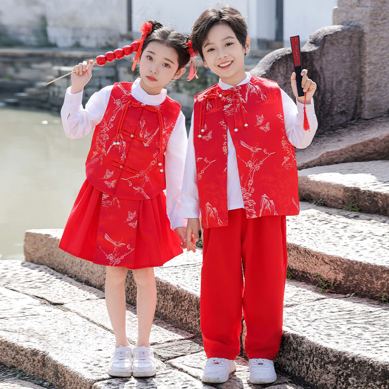 元旦儿童大合唱演出服新中式国风礼服中小学生诗歌朗诵班服表演服 - 图2
