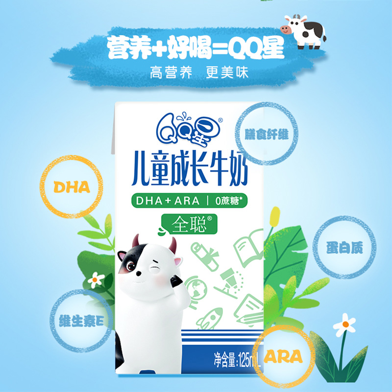 4月现货 QQ星旗舰店0蔗糖DHA全聪儿童成长奶ARA 125mlX20盒整箱 - 图0