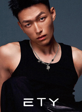 黑宝石芒星项链男生钛钢美式