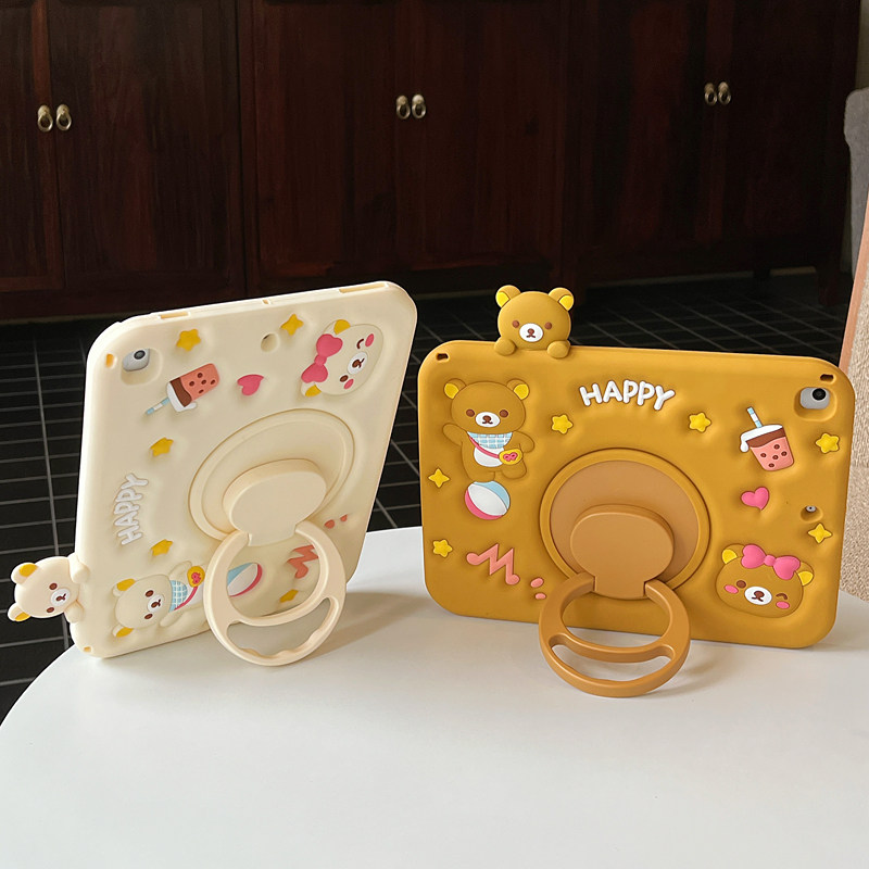 轻松熊360旋转iPadAir7保护套ipad11带笔槽iPad10可爱9代卡通适用苹果平板Pro11寸9.7air2硅胶Air543防摔软壳,淘宝优惠券,粉丝福利购,淘宝优惠卷