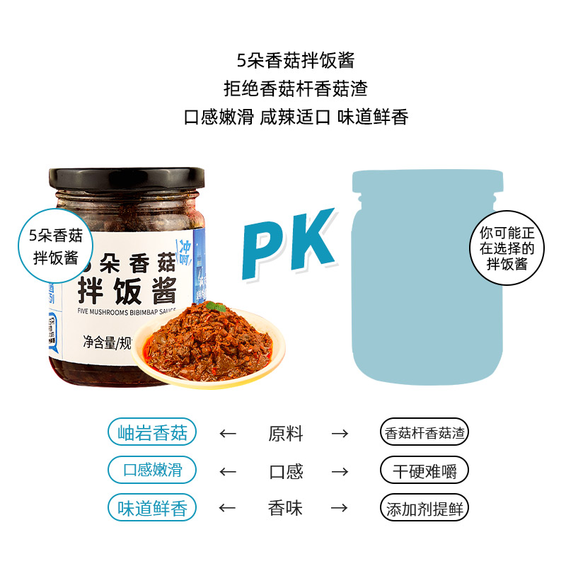 香满天5朵香菇拌饭酱 蘑菇酱香辣下饭菜拌面夹馍辣椒酱料调料210g_粮油调味_速食_干货_烘焙