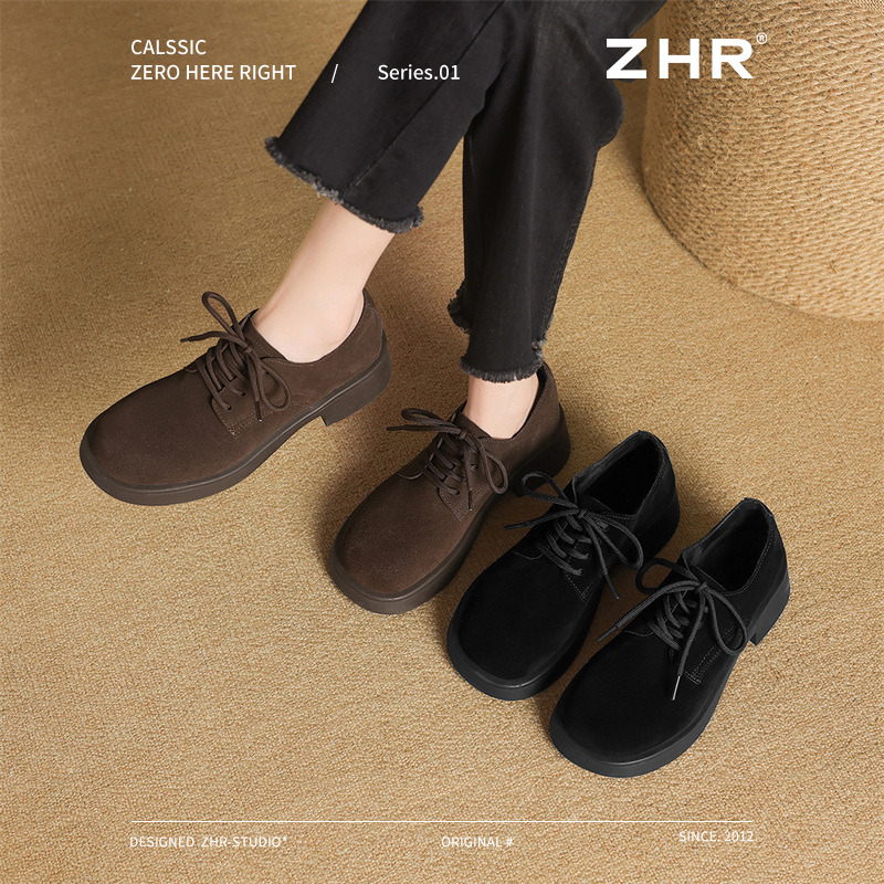 ZHR复古乐福鞋女2025春季新款厚底磨砂皮鞋美拉德勃肯鞋英伦单鞋 - 图0