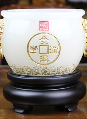 晓苑聚宝盆摆件工艺品琉璃办公室桌摆件家居客厅电视柜背景墙玄关