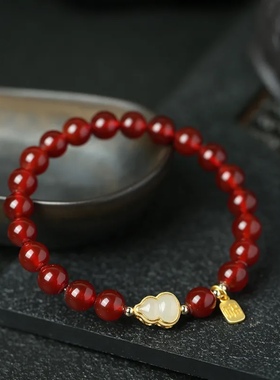 天然红色玛瑙水晶女生款手串玉髓手链国风饰品葫芦转运珠礼物首饰