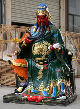 供奉1米6古彩关公神像关二爷关羽招财关公九龙关公树脂佛像摆件