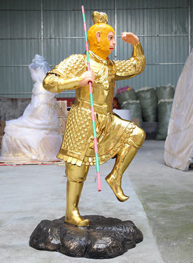 寺庙供奉齐天大圣孙悟空西游记师徒四人唐僧猪八戒金色站孙悟空