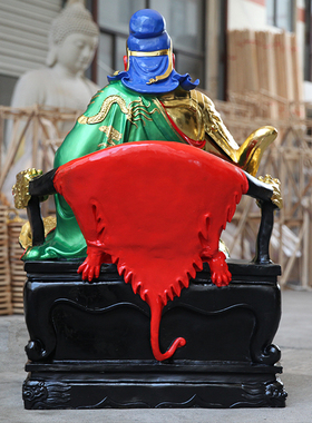 供奉韦陀伽蓝护法神像树脂玻璃钢关公1.3米看书坐龙椅关公佛像