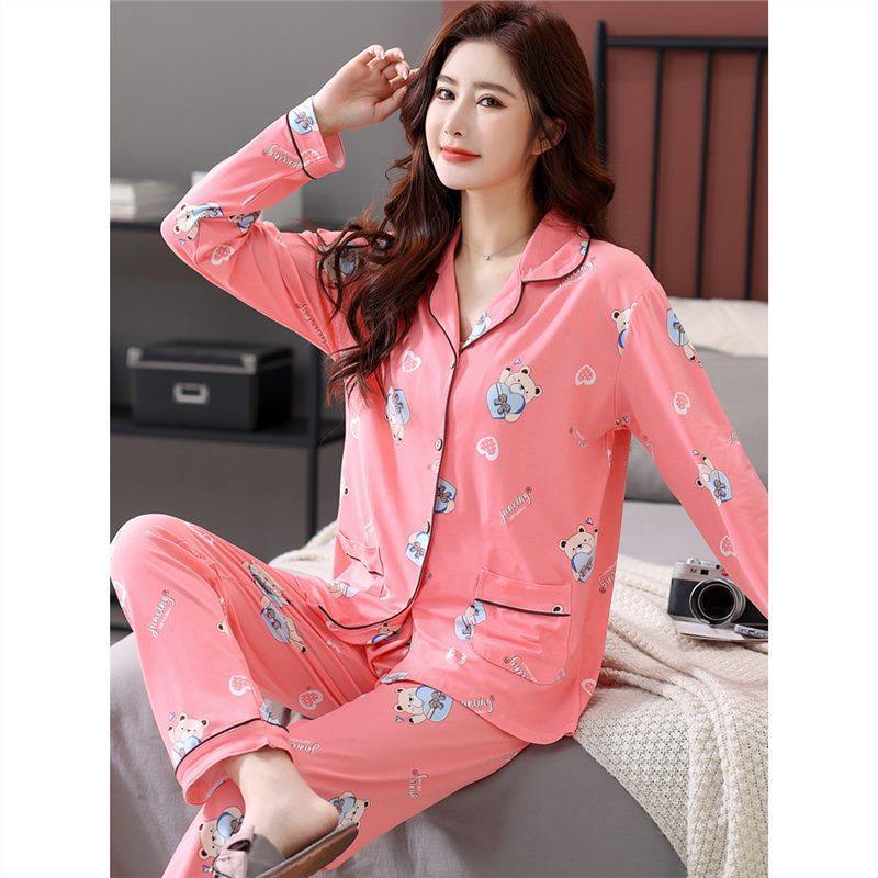 100%纯棉女士睡衣女长袖长裤春秋冬季夏天薄款开衫翻领家居服套装,淘宝优惠券,粉丝福利购,淘宝优惠卷