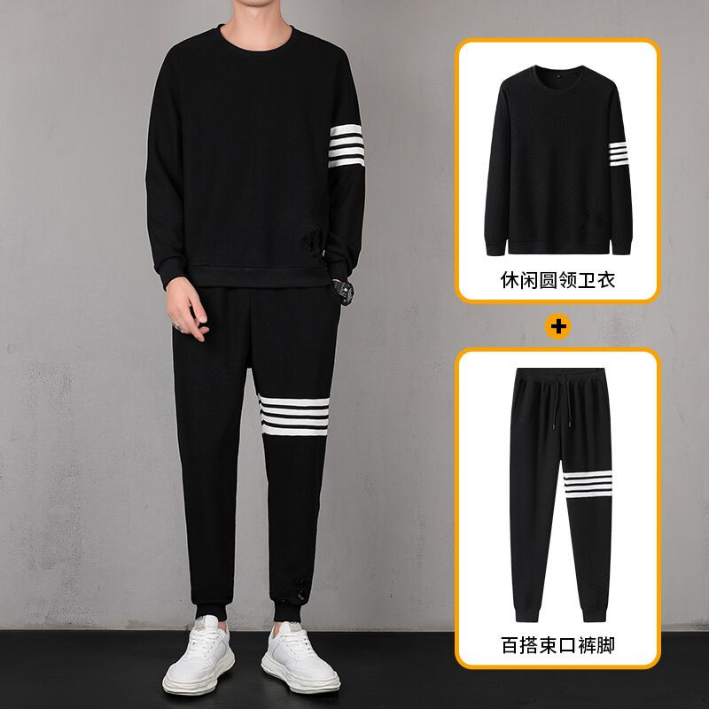 WASSUP BEE冬季男士休閑運動套裝華夫格百搭衛衣大碼寬松上衣男裝_WASSUPBEE旗艦店_男裝