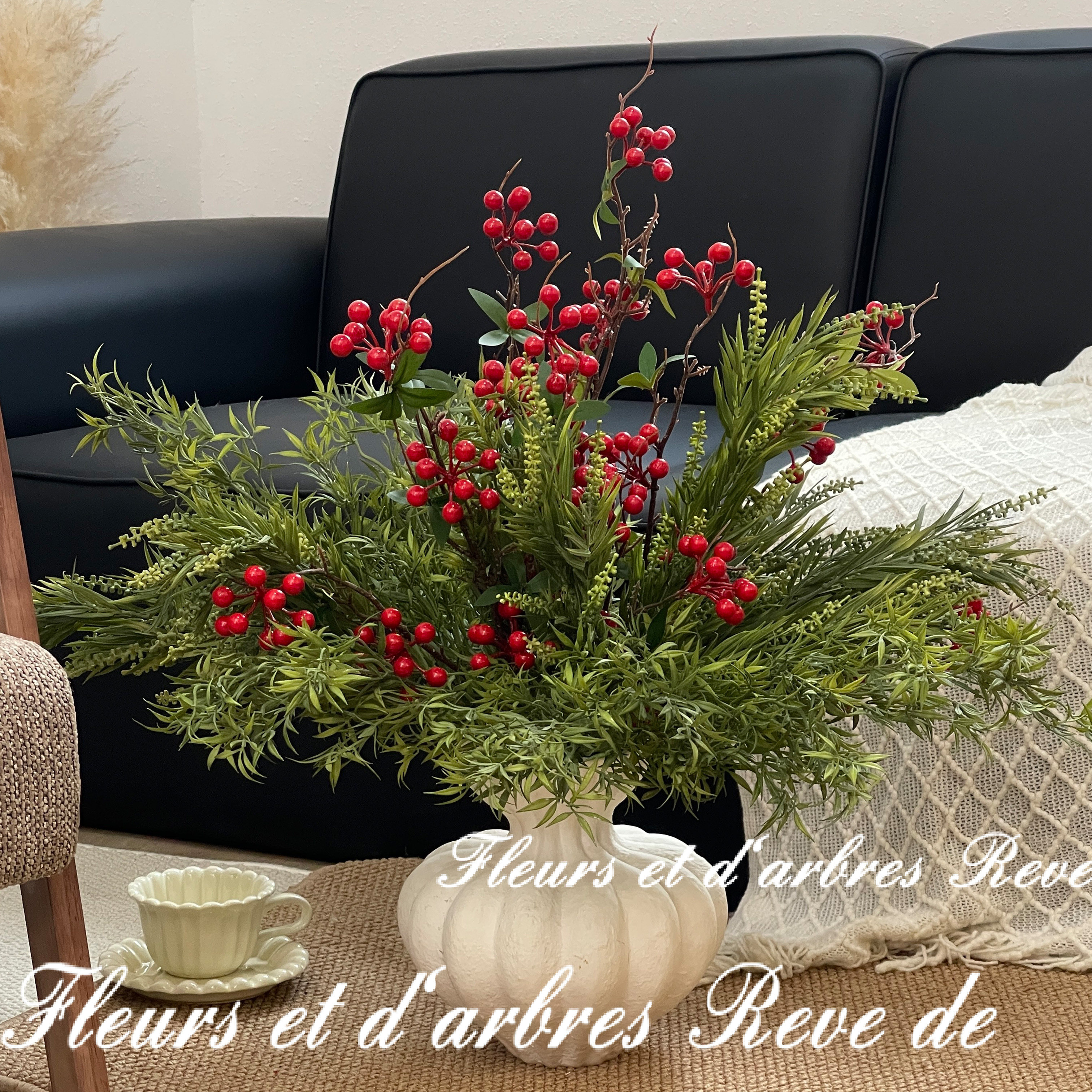 红果冬青仿真绿植过春节日装饰品圣诞摆件花瓶橱窗场景布置摆件草,淘宝优惠券,粉丝福利购,淘宝优惠卷