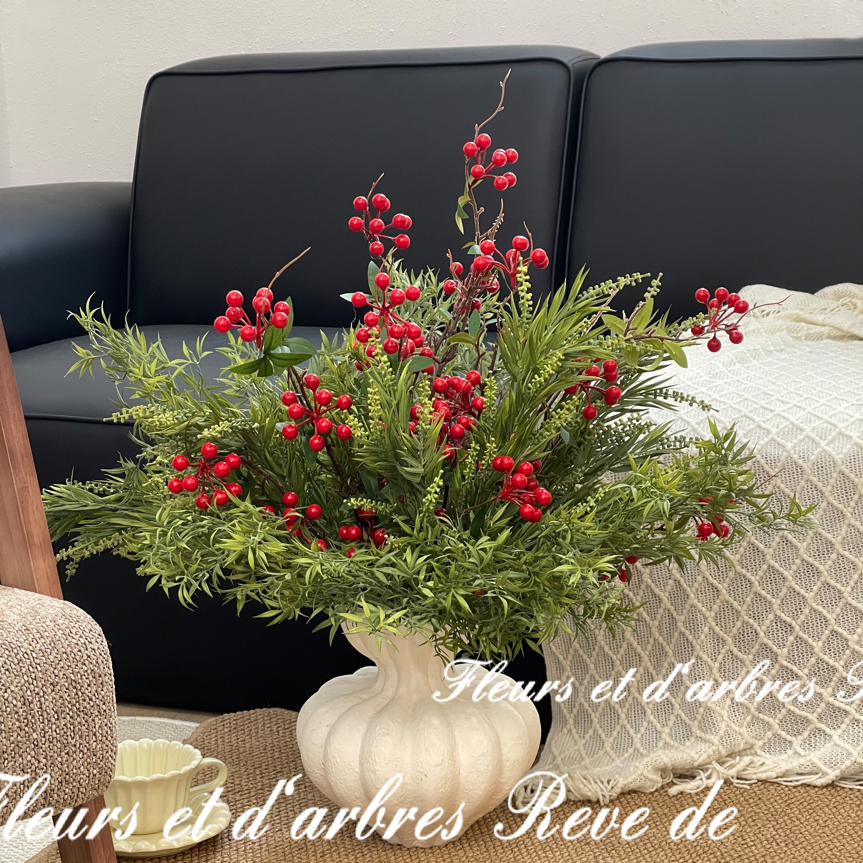 红果冬青仿真绿植过春节日装饰品圣诞摆件花瓶橱窗场景布置摆件草,淘宝优惠券,粉丝福利购,淘宝优惠卷