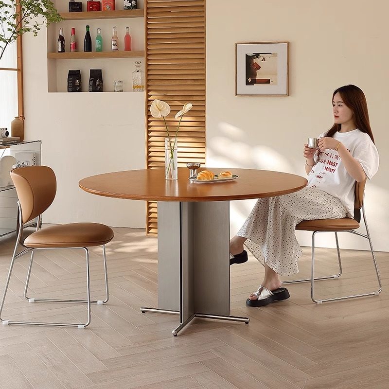 维可/实木圆桌小户型中古风饭桌实木餐桌家用设计师大理石圆形桌,淘宝优惠券,粉丝福利购,淘宝优惠卷