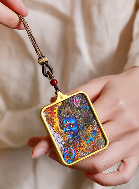 大黑天手绘唐卡吊坠男女护身项链