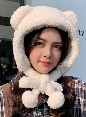 雷锋帽日系可爱小熊耳朵护耳韩版百搭毛绒网红包头帽子女冬季