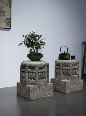 新中式庭院花园盆景盆栽底座石墩花架户外阳台小院仿石柱装饰摆件