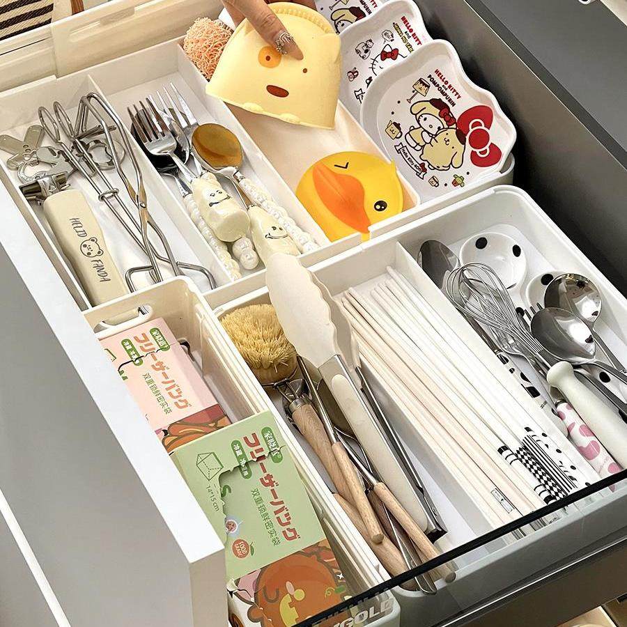 可伸缩抽屉收纳盒内置分隔盒餐具筷勺子保鲜膜分格厨房用品整理盒,淘宝优惠券,粉丝福利购,淘宝优惠卷