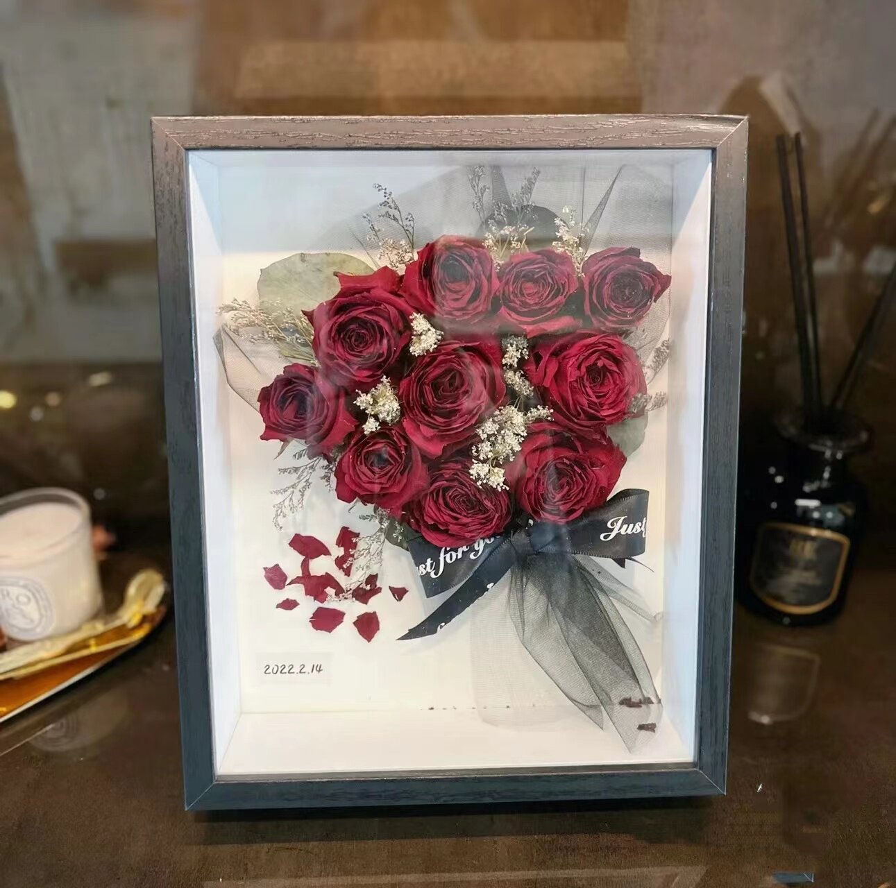 干花真花玫瑰立体中空相框手工diy生日礼物装饰相框客厅挂墙成品