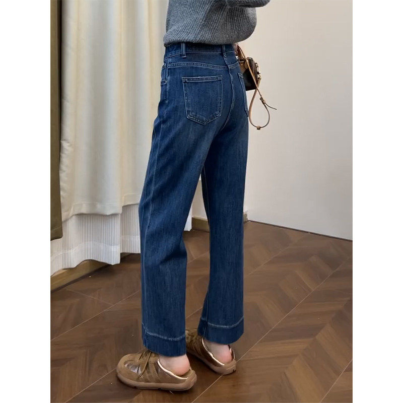 蓝色直筒牛仔裤女秋冬加绒大码梨形身材高腰弹力显瘦九分阔腿裤子,淘宝优惠券,粉丝福利购,淘宝优惠卷