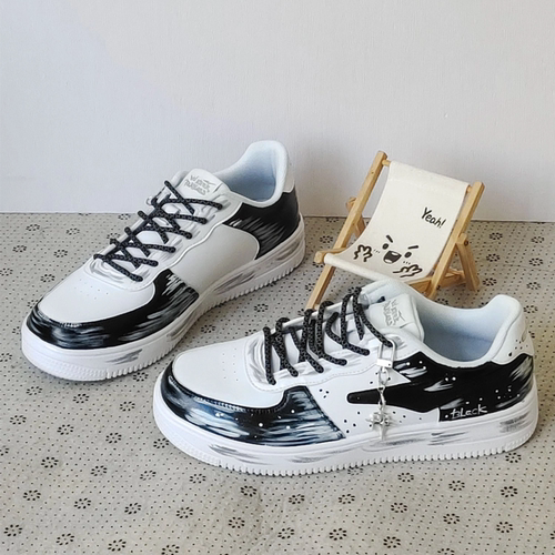 【定制球鞋】鸿星尔克空军一号复古水墨国风晕染防滑耐磨低帮板鞋 - 图2