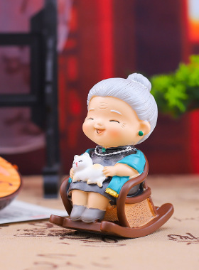 中式老头老太情侣岁岁常相见摇椅摆件桌面家居装饰品礼品一件代发