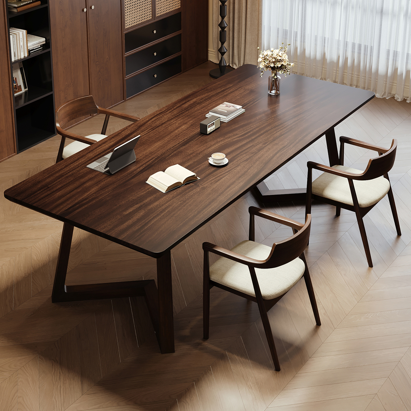 中古书房实木书桌南美胡桃木大板桌去客厅化茶书桌一体多功能桌子 - 图2