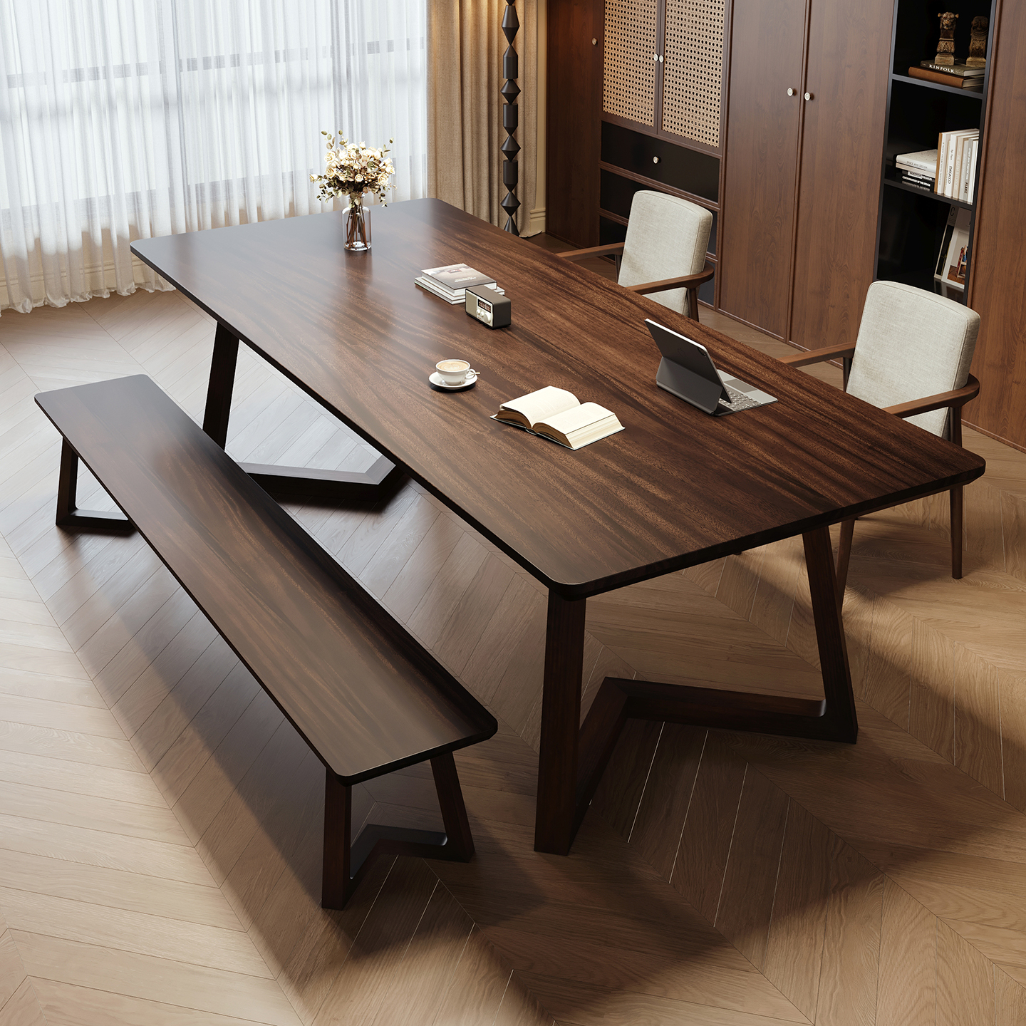 中古书房实木书桌南美胡桃木大板桌去客厅化茶书桌一体多功能桌子 - 图3