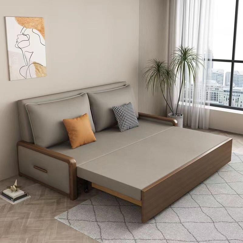 沙发床实木科技布多功能客厅小户型双人两用现代简约新中式可折叠