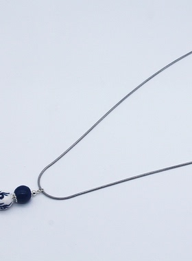 景德镇青花青缠财莲项链原创饰品