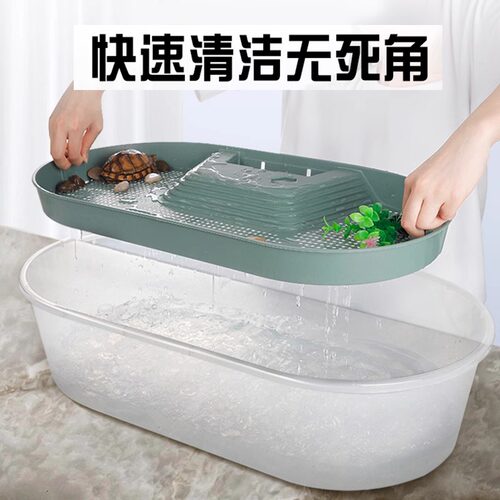 乌龟饲养缸带晒台生态水族箱懒人饲养龟专用造景别墅房子巴西龟缸 - 图1