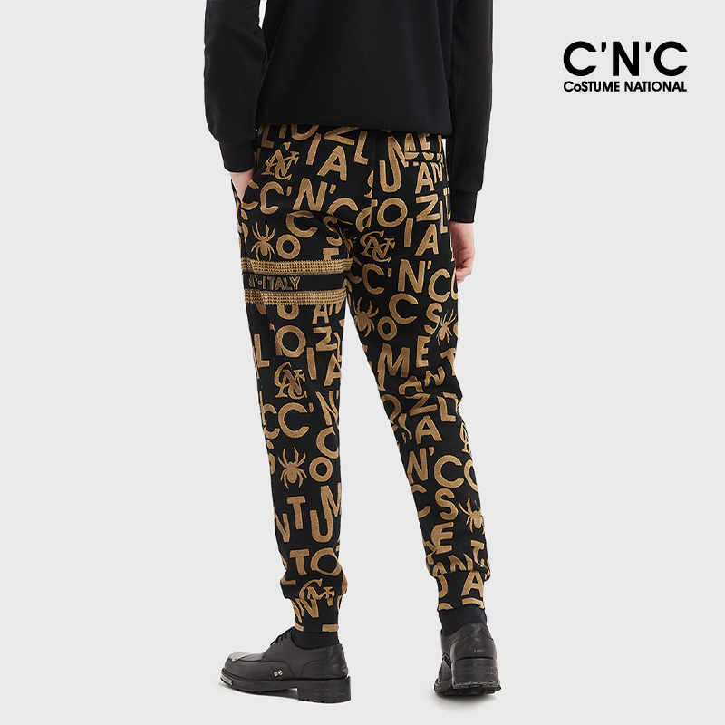 CNC男装奥莱outlets新款满印品牌字母logo抽绳休闲长裤男 - 图1