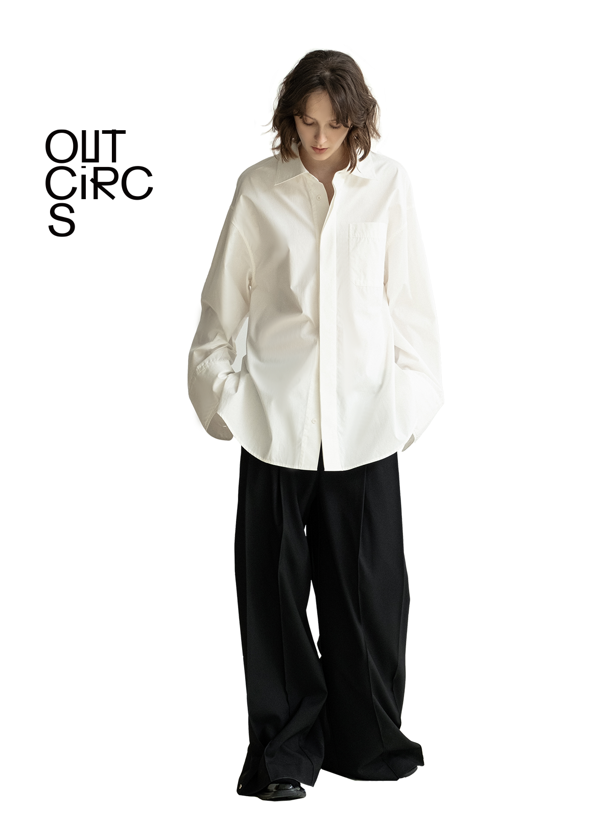 OUTCiRCS 多层折叠阔腿裤春季新款腰围可调节休闲裤易打理裤子 - 图0