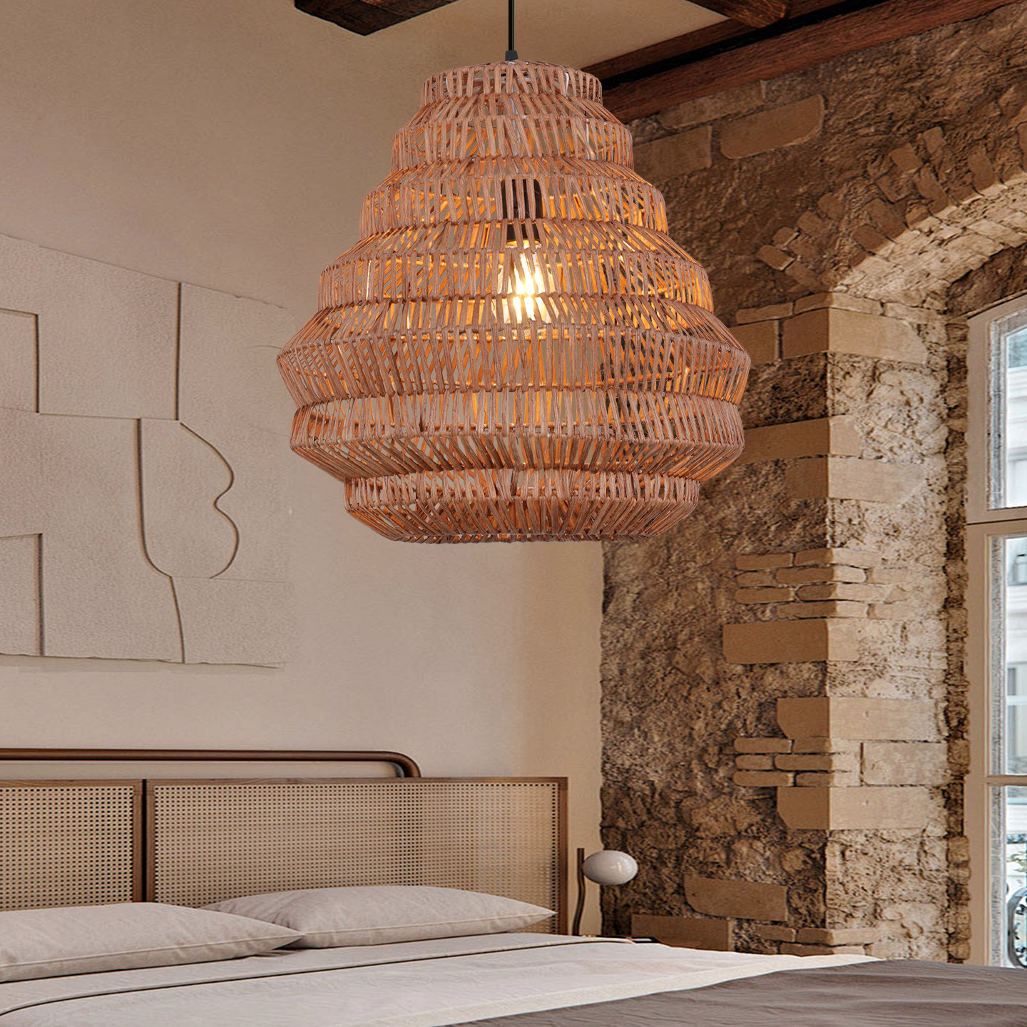 复古侘寂风餐厅灯日式卧室客厅书房田园民宿客厅吧台茶室藤编吊灯,淘宝优惠券,粉丝福利购,淘宝优惠卷