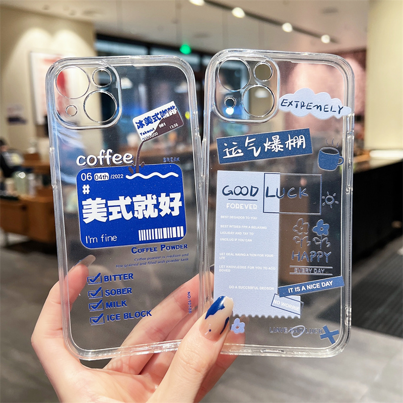 美式就好运气爆棚标签适用iphone12/13promax苹果14/15手机壳11全包7/8plus透明xr女xsmax硅胶软壳6p防摔保护