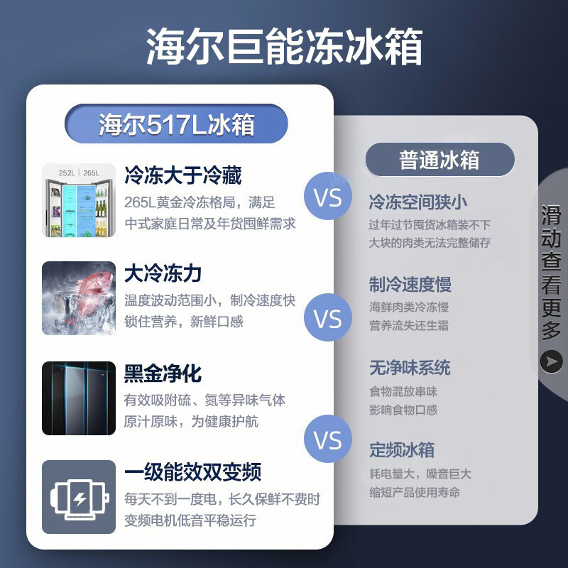 【新品】海尔517L冰箱对开门双门风冷无霜变频节能静音家用电冰箱_大家电
