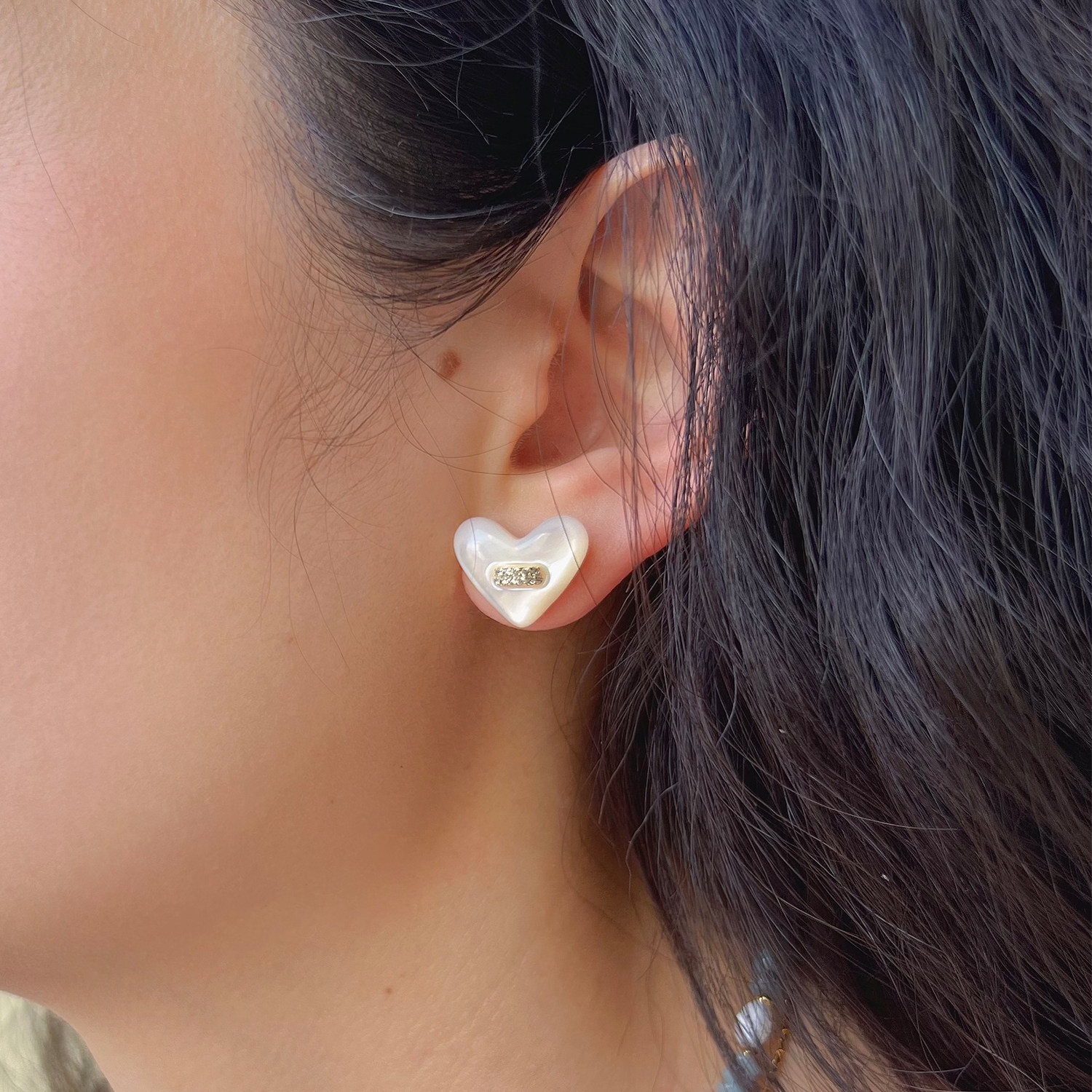 莓拉「白月光」925银爱心耳钉简约精致白贝母纽扣耳饰女情侣礼物,淘宝优惠券,粉丝福利购,淘宝优惠卷