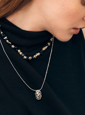 【新品】莓拉斑点石串珠项链锁骨链黑玛瑙拼接颈链毛衣链女