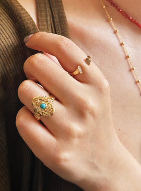 莓拉新品浮雕喜旋纹开口戒