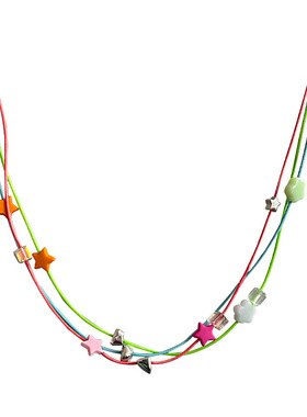 滴釉甜美五彩绳彩色星星串珠项链女轻奢女小众夏天简约撞色锁骨链