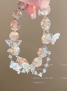 新中式花朵蝴蝶手链甜美高级感琉璃手串新款小众时尚百搭手环配饰