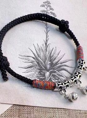 新中式铃铛手链手搓棉线百搭小众手工编织红绳男女款藏式手绳情侣