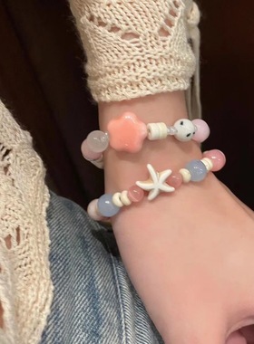 马卡龙彩色系陶瓷串珠手链女气质甜美可爱少女手串小众百搭手饰