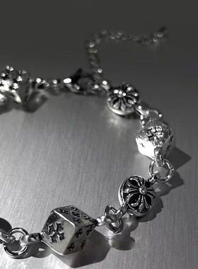 复古做旧骰子手链轻奢小众精致情侣手链女个性独特朋克嘻哈手饰