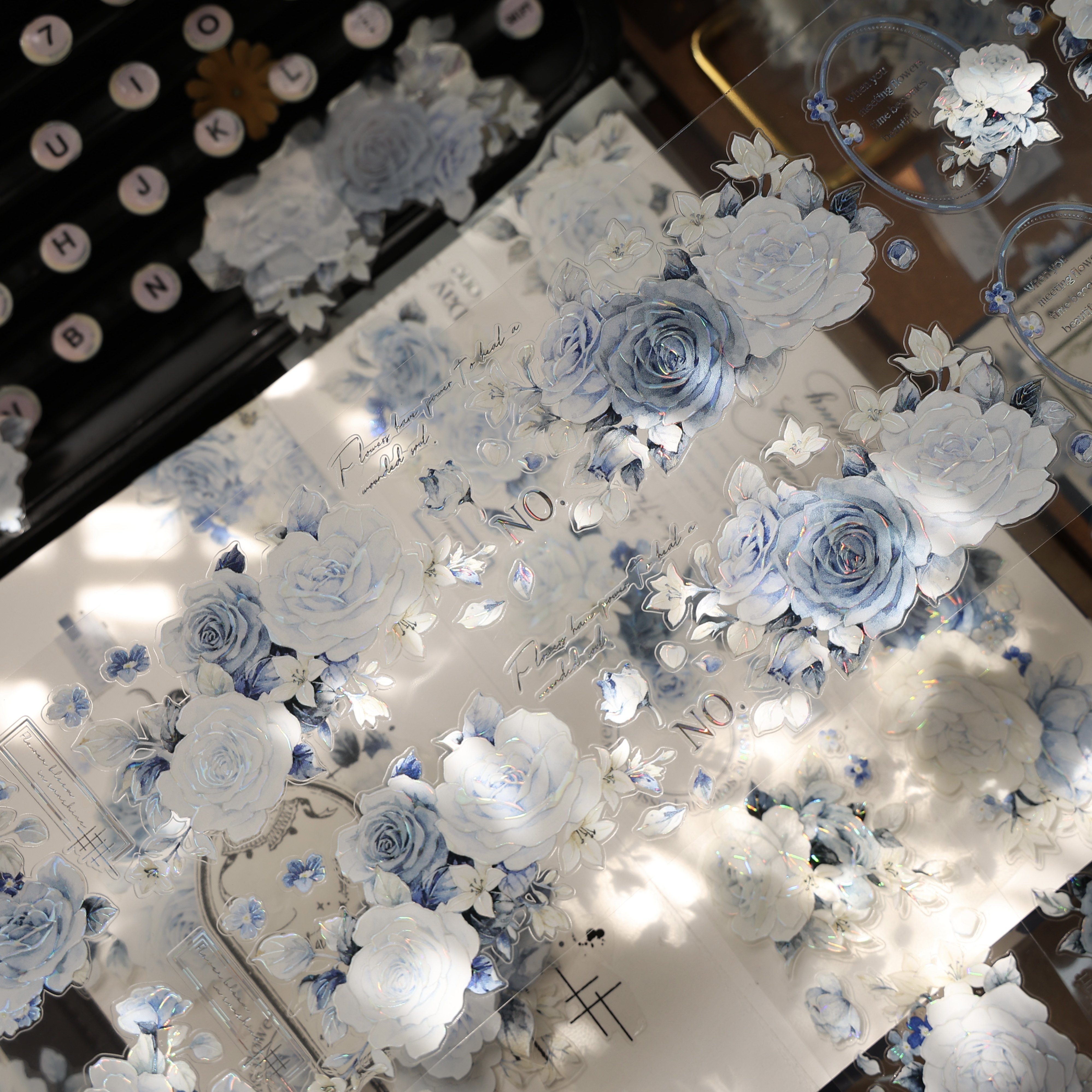 壹洱文创第16期切模【月野玫蓝】轻复古和纸胶带蓝色花卉PET贴纸,淘宝优惠券,粉丝福利购,淘宝优惠卷